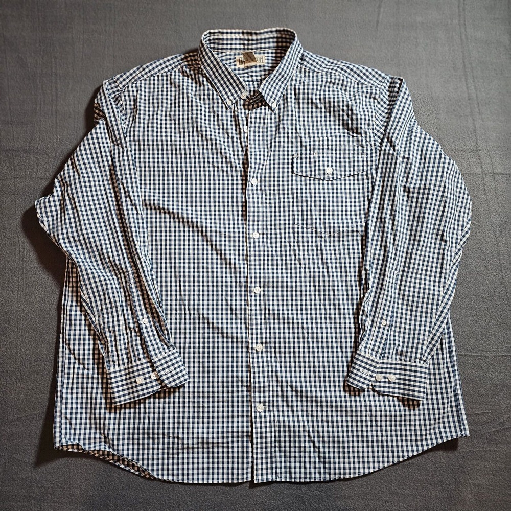 Duluth Trading Co Mens 2XL Blue Gingham Check 100% Cotton Button Down Shirt
